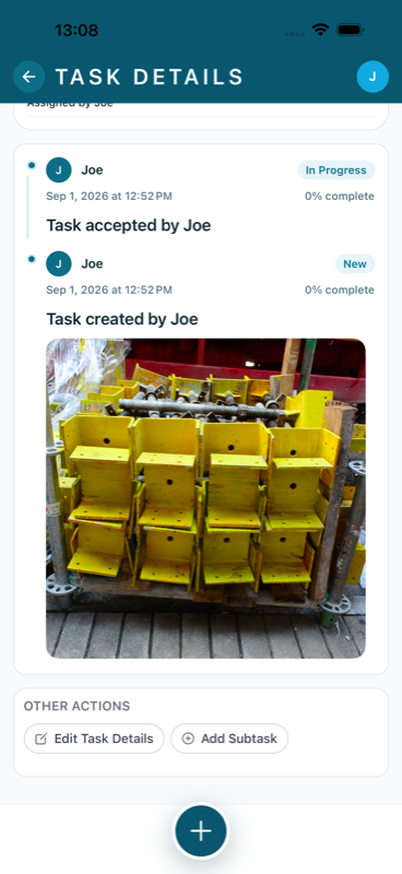 Task Details with photo evidence